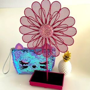 Flower Earring Tree, Pineapple Trinket Box & Purple Sleeping Kitty Wristlet